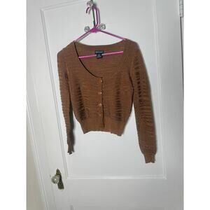 Vintage Y2K Wet Seal Brown Cropped Shimmer Cardigan Sweater Romcom Slimming SM